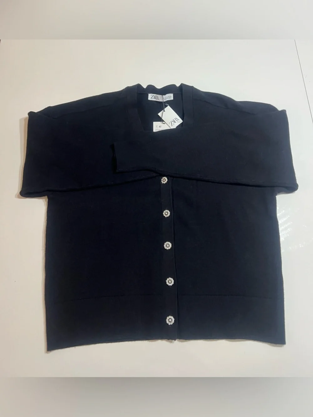 ZARA Black V-Neck Cardigan with Decorative Buttons - Picture 7 of 16